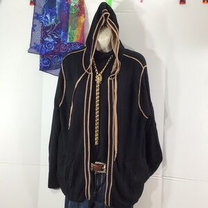 OST black/tan zip front hoodie cardigan XL